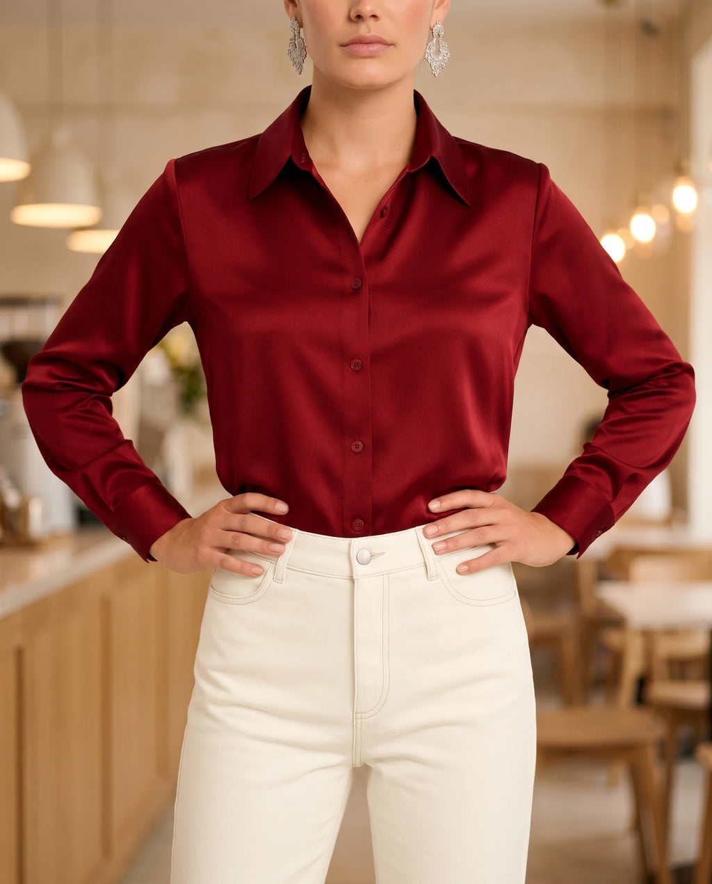 Women's Long Sleeve Button-Up Blouse – Classic Collared Shirt for Office & Everyday | Birgit