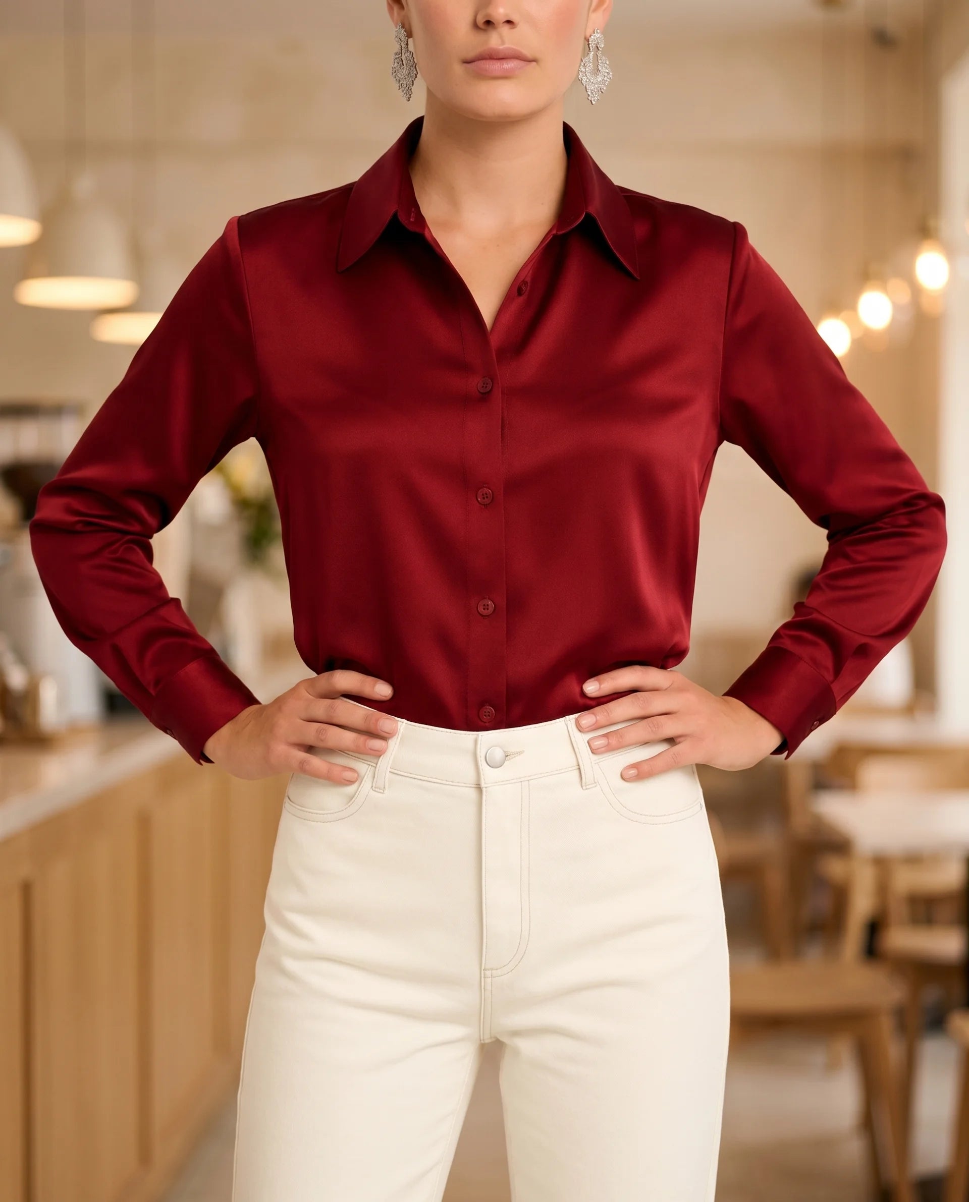 Women's Long Sleeve Button-Up Blouse – Classic Collared Shirt for Office & Everyday | Birgit
