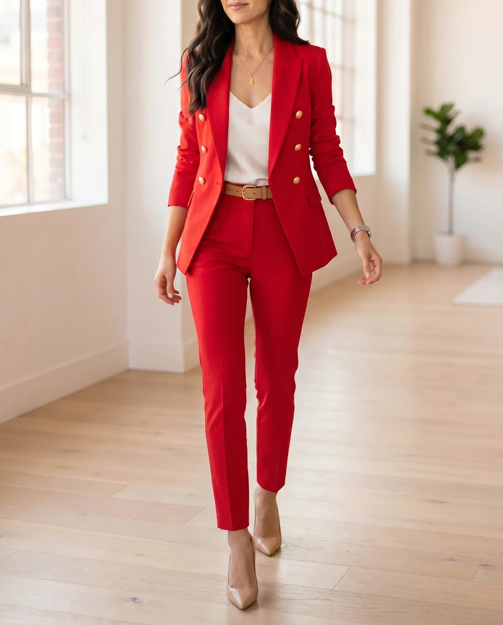 Women's Double-Breasted Blazer & Trousers Suit – Slim-Fit Tailored for Work & Business | Edda
