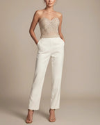 Damen Party-Jumpsuit trägerlos Pailletten Herzausschnitt weites Bein – glamourös festlich | Tova