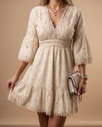 Women's Mini Dress with V-Neck and Bell Sleeves – Flowing & Romantic for Summer & Casual Occasions | Merle