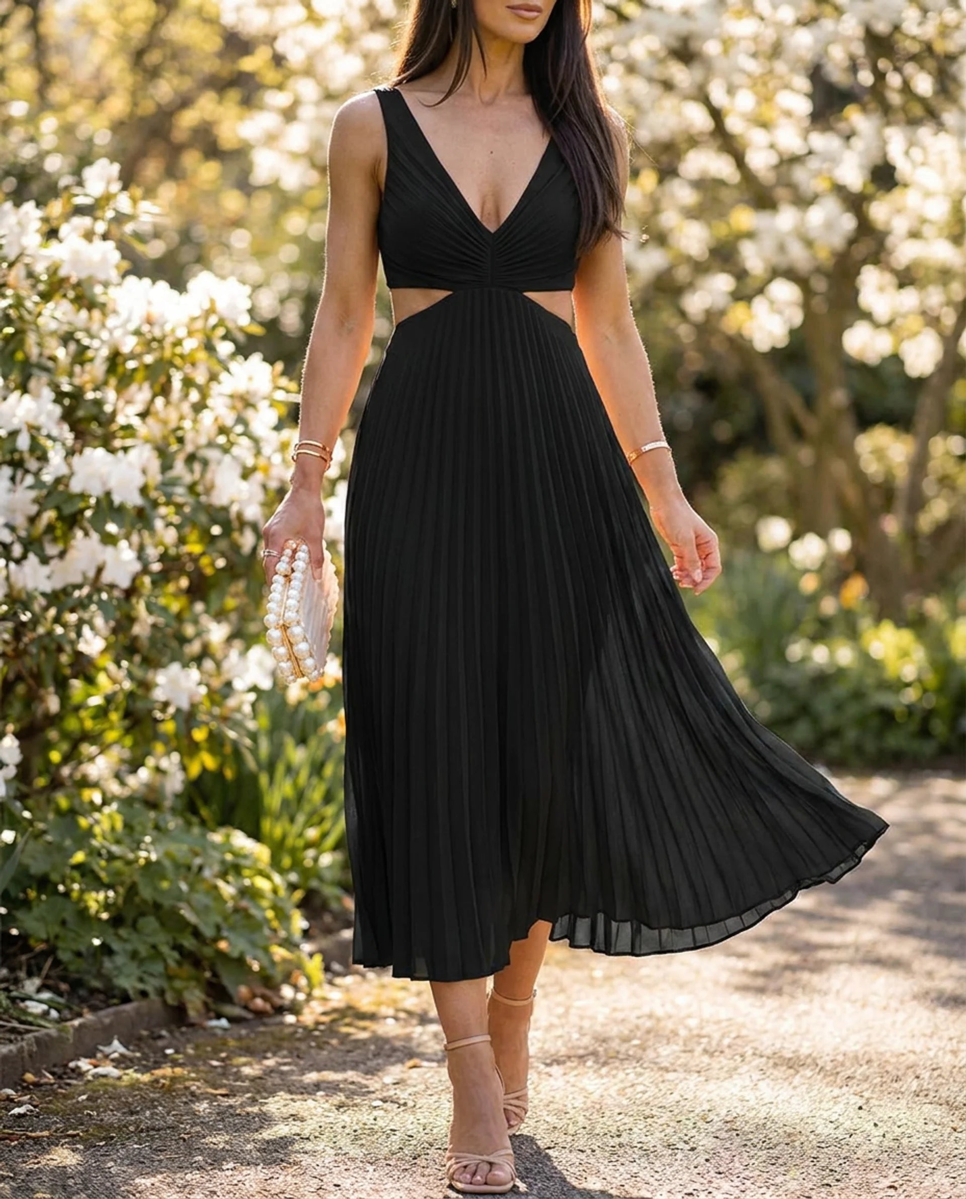 Damen Maxikleid fließend Drapierung – Festliches Hochzeitsgast-Kleid für besondere Anlässe | Rhea