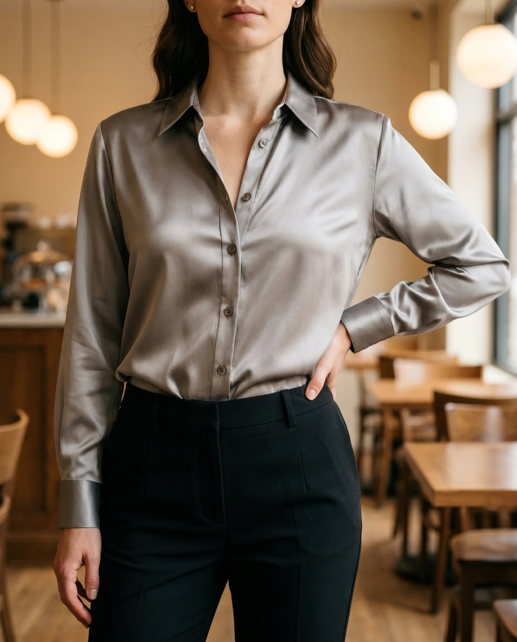 Women's Long Sleeve Button-Up Blouse – Classic Collared Shirt for Office & Everyday | Birgit