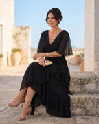 Damen Chiffon-Maxikleid mit V-Ausschnitt – Mit Taillengürtel für Hochzeit & festliche Anlässe | Mirela