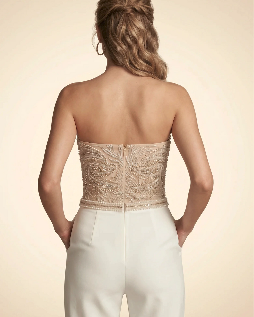 Damen Party-Jumpsuit trägerlos Pailletten Herzausschnitt weites Bein – glamourös festlich | Tova