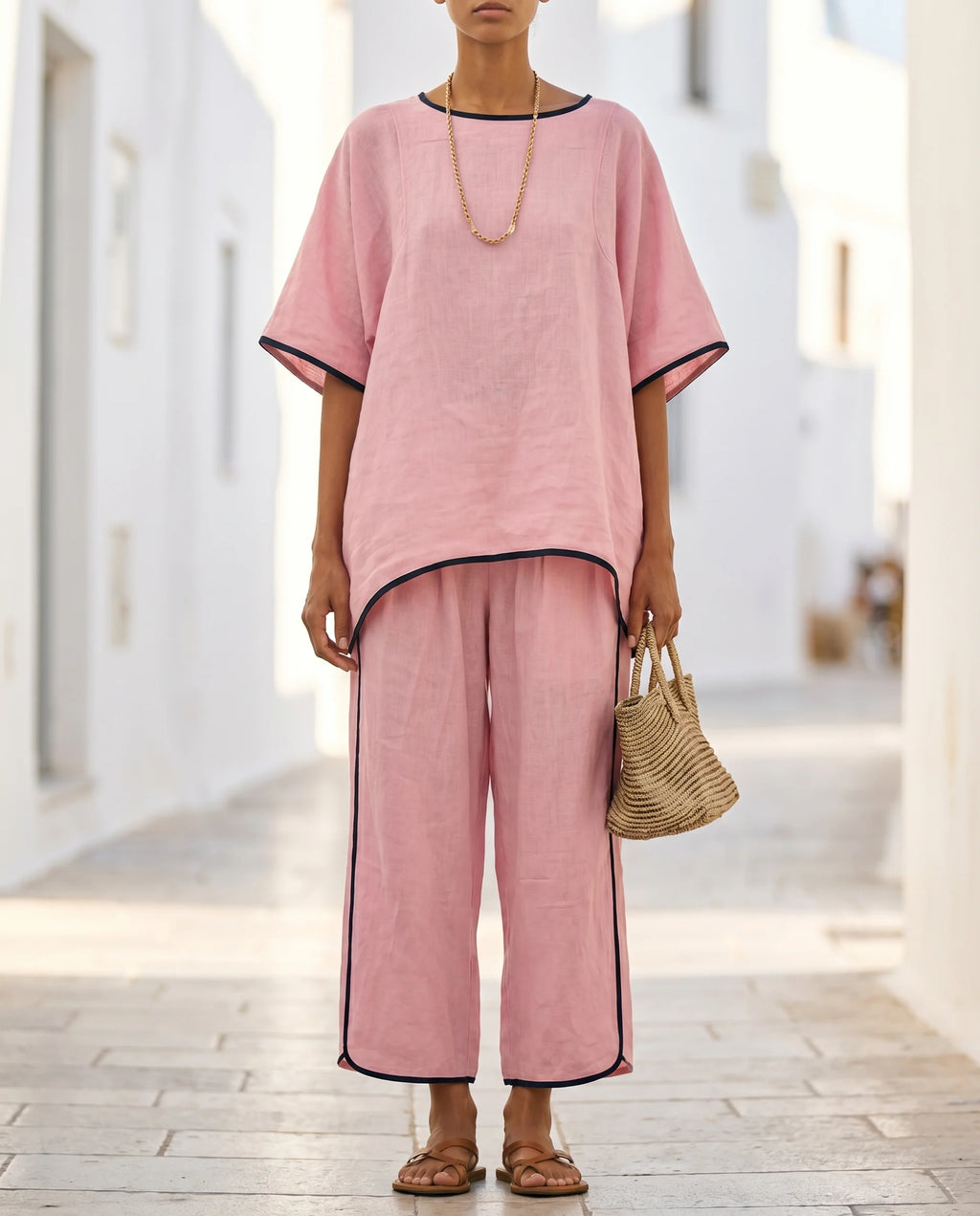 Women's Two-Piece Set – Short Sleeve Top & Cropped Wide-Leg Trousers | Svenja
