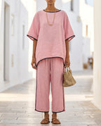 Women's Two-Piece Set – Short Sleeve Top & Cropped Wide-Leg Trousers | Svenja