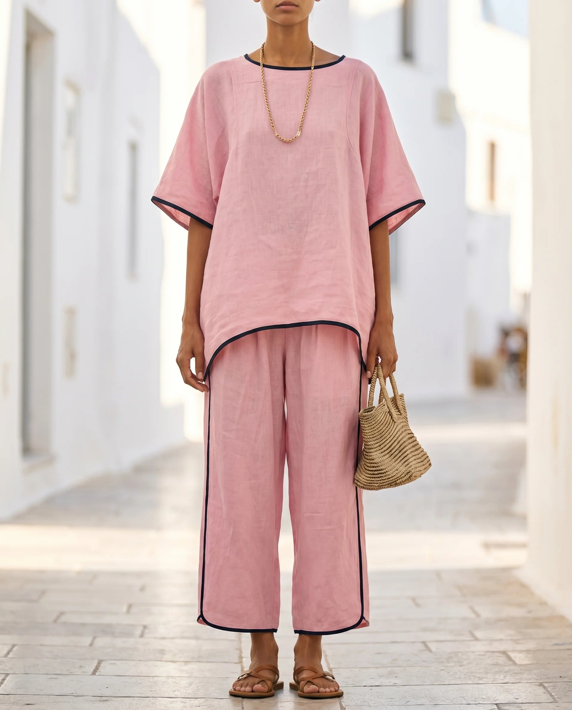 Women's Two-Piece Set – Short Sleeve Top & Cropped Wide-Leg Trousers | Svenja