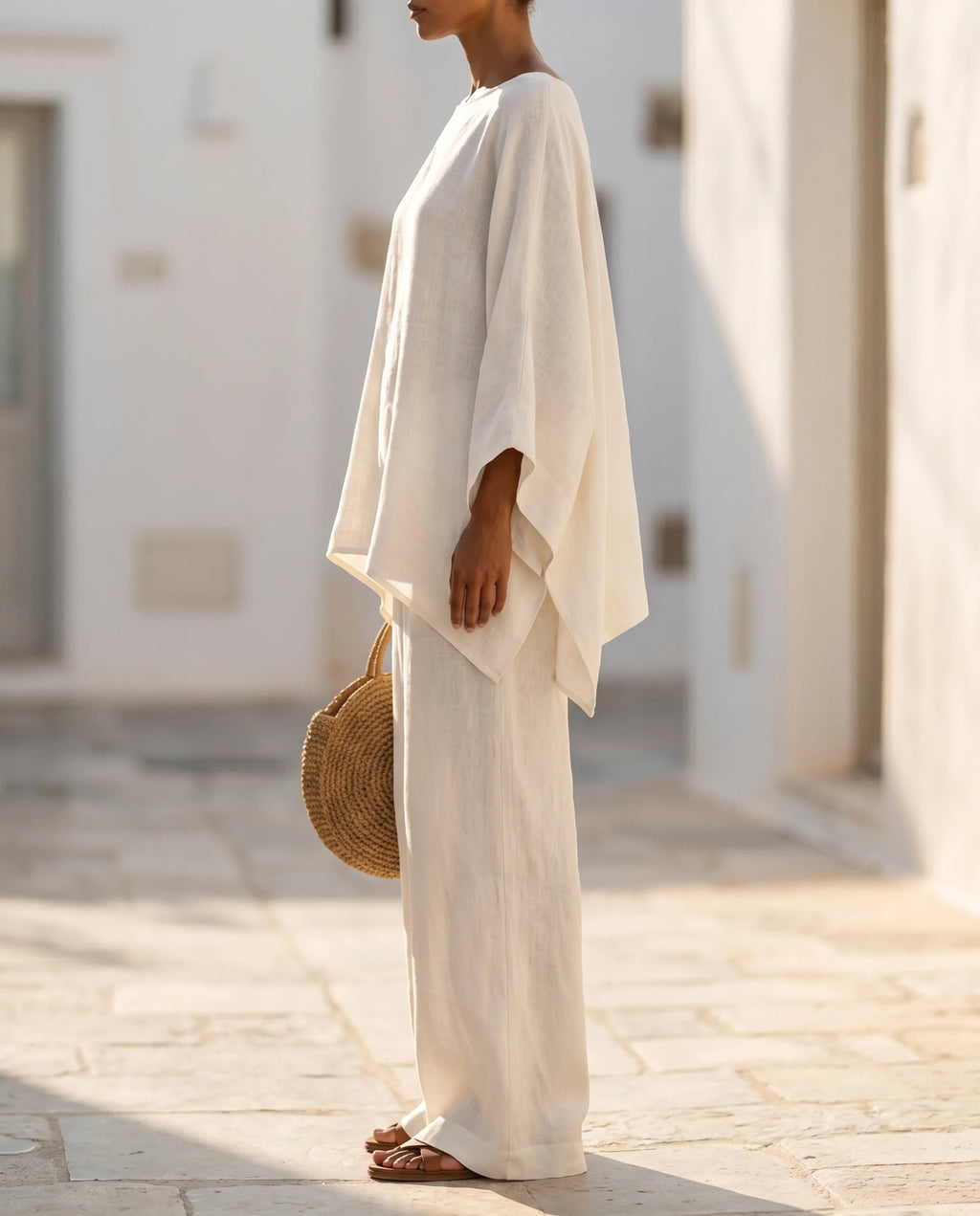 Women's Cotton-Linen Two-Piece Set – Oversized Top with Asymmetric Hem & Wide-Leg Pants | Annabel