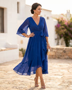 Damen Chiffon-Maxikleid mit V-Ausschnitt – Mit Taillengürtel für Hochzeit & festliche Anlässe | Mirela
