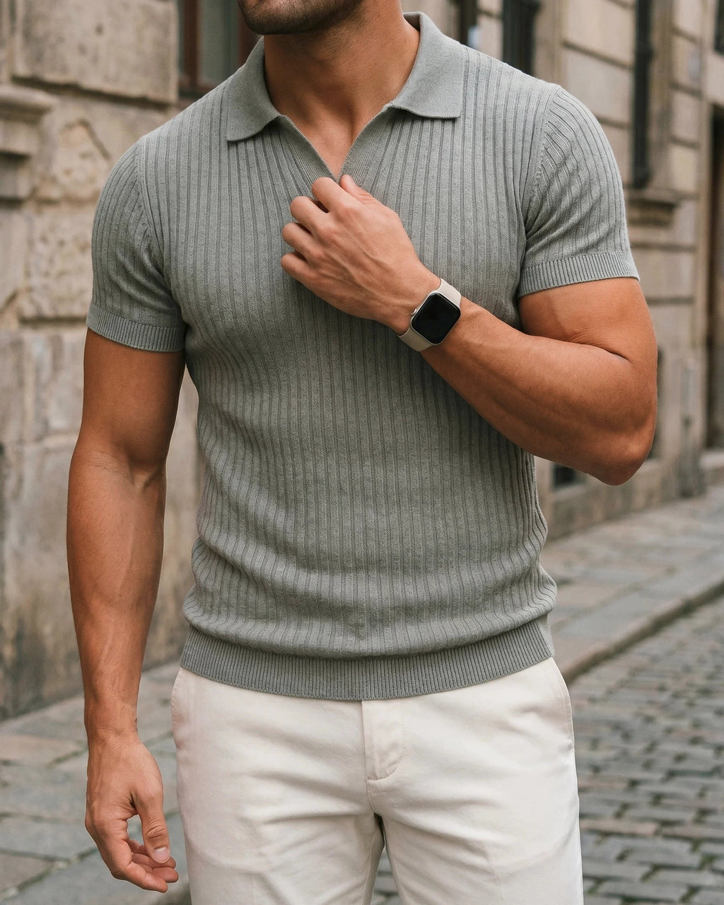 Herren Poloshirt Slim Fit mit V-Kragen – Geripptes Sommer-Polo für Freizeit & Alltag | Kai