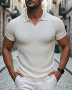 Herren Poloshirt Slim Fit mit V-Kragen – Geripptes Sommer-Polo für Freizeit & Alltag | Kai