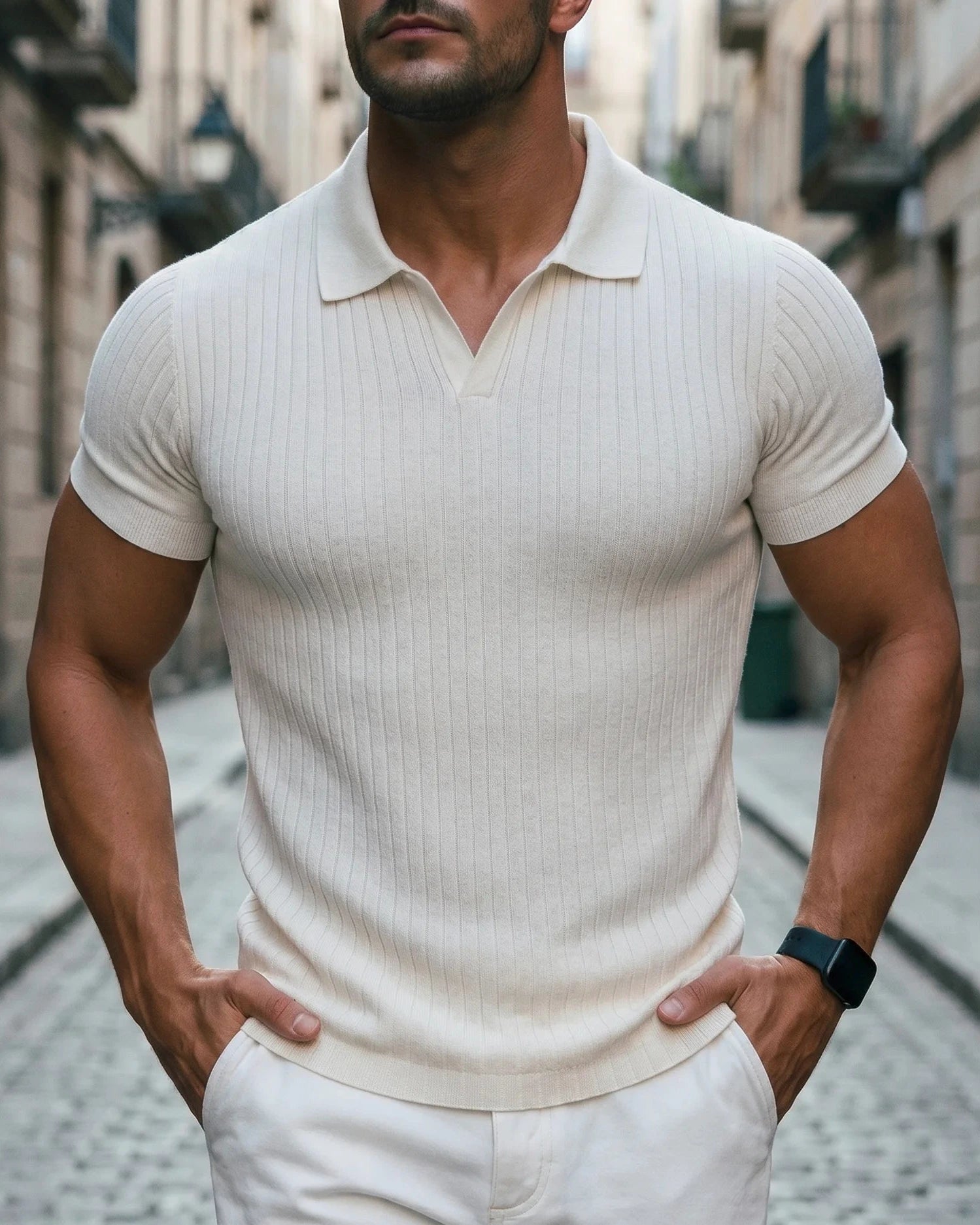 Herren Poloshirt Slim Fit mit V-Kragen – Geripptes Sommer-Polo für Freizeit & Alltag | Kai