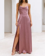 Damen Maxikleid figurbetont – fließende Silhouette mit Beinschlitz | Saga