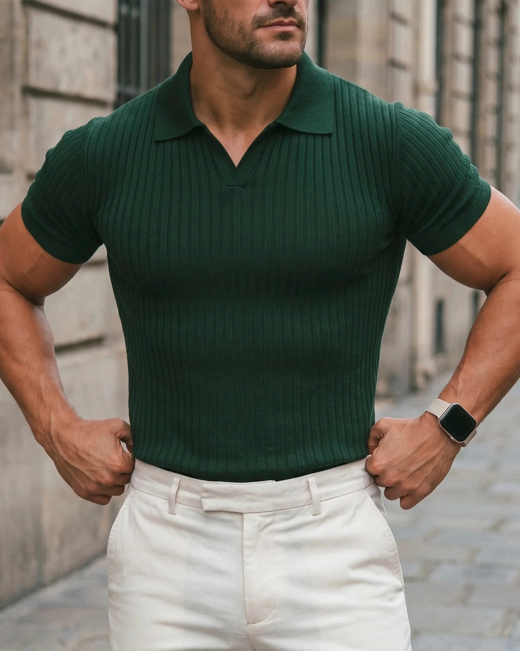 Herren Poloshirt Slim Fit mit V-Kragen – Geripptes Sommer-Polo für Freizeit & Alltag | Kai