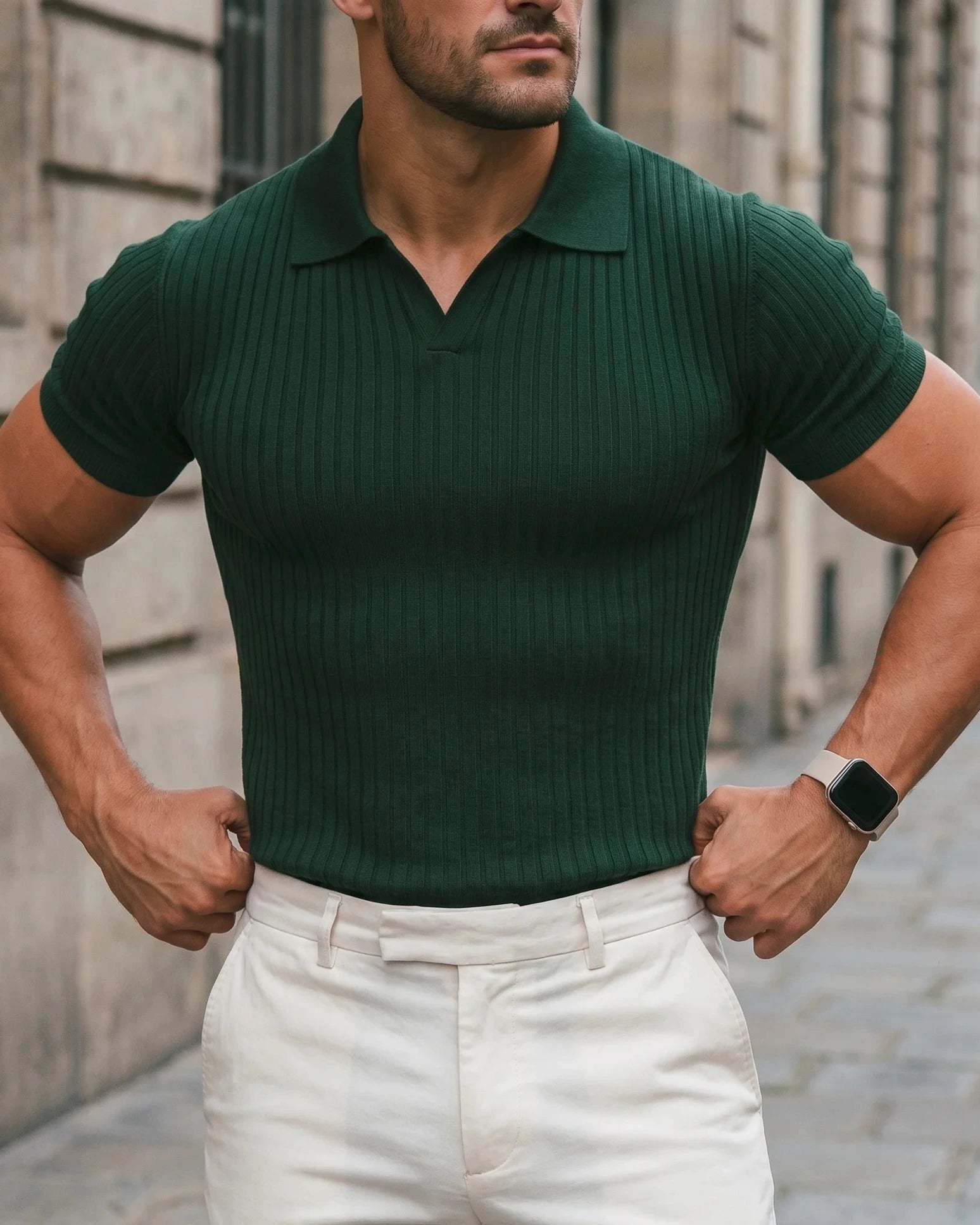 Herren Poloshirt Slim Fit mit V-Kragen – Geripptes Sommer-Polo für Freizeit & Alltag | Kai