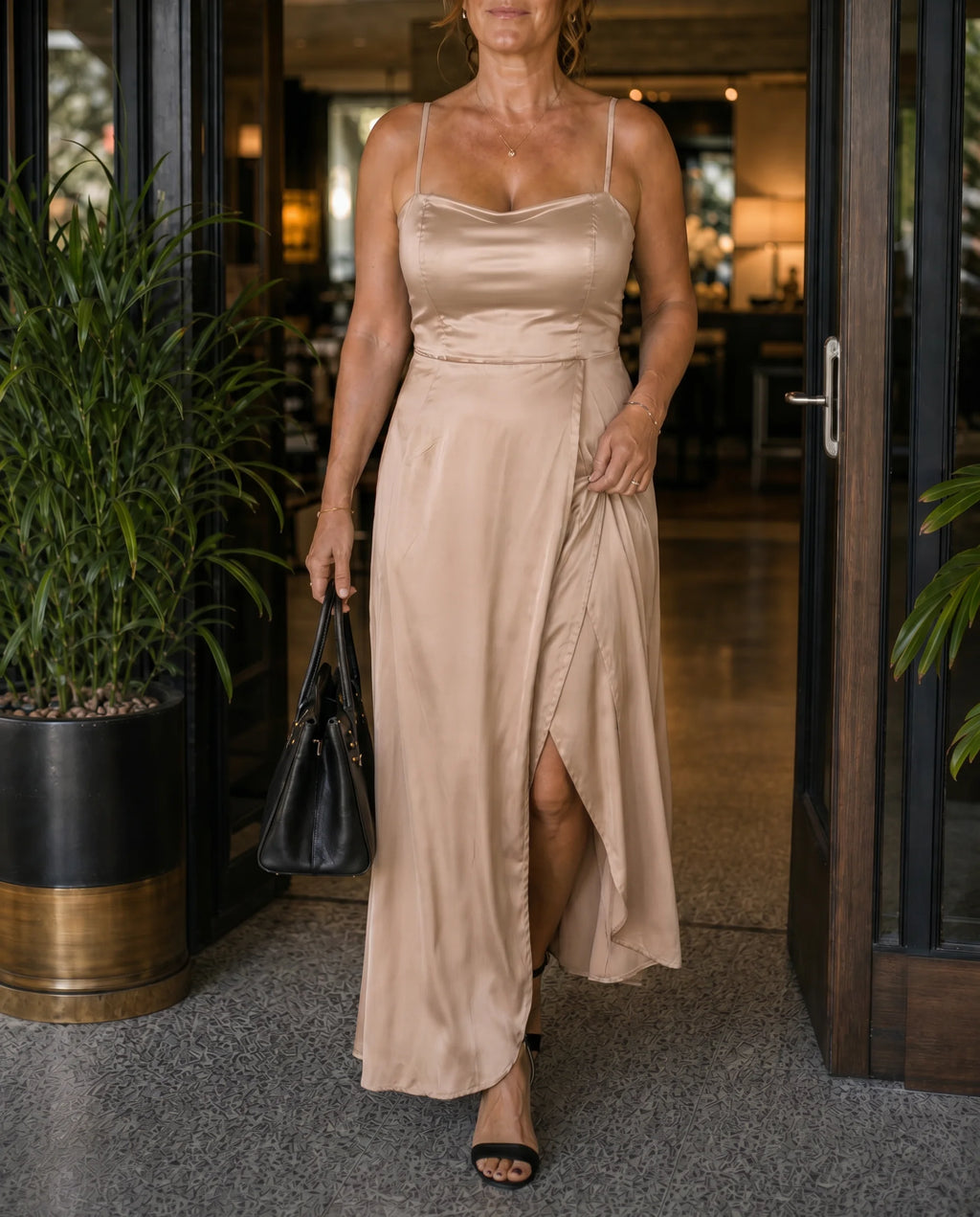Women's Sleeveless Dress – Smooth Cut with Visible Slit | Sylvie