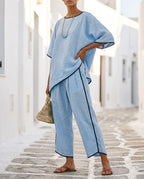 Women's Two-Piece Set – Short Sleeve Top & Cropped Wide-Leg Trousers | Svenja