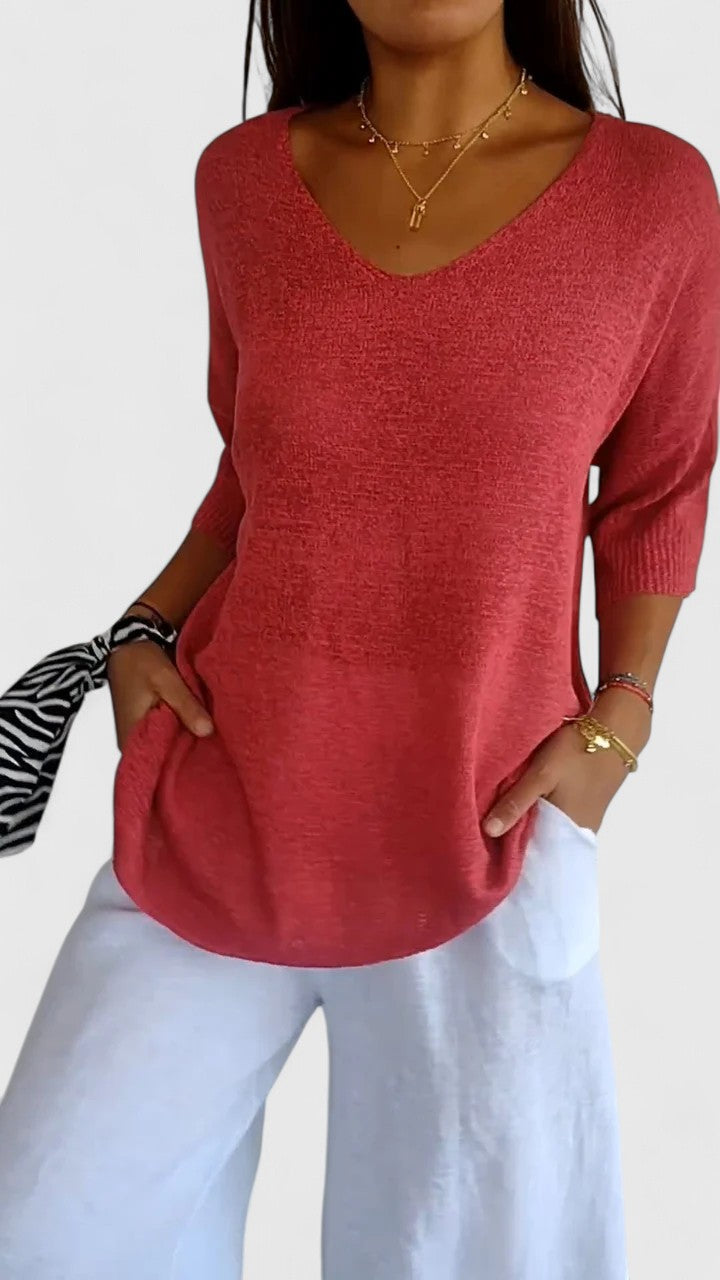 Damen Bluse V-Ausschnitt knitterfrei – komfortabel für Büro & Alltag | Isla