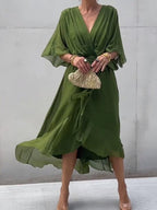 Damen Maxikleid V-Ausschnitt fließend tailliert – feminin-elegant für Hochzeiten und Abendveranstaltungen | Charlotte