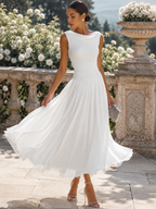 Damen Midikleid ärmellos – Drapierter Ausschnitt und gefältelter Rock | Marcella