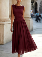 Damen Midikleid ärmellos – Drapierter Ausschnitt und gefältelter Rock | Marcella