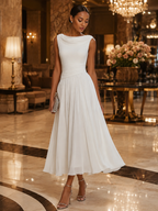 Damen Midikleid ärmellos – Drapierter Ausschnitt und gefältelter Rock | Marcella