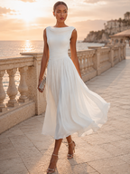 Damen Midikleid ärmellos – Drapierter Ausschnitt und gefältelter Rock | Marcella