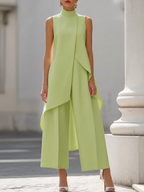 Women's Set Sleeveless – Asymmetric Layered Top with Wide-Leg Pants | Ginevra