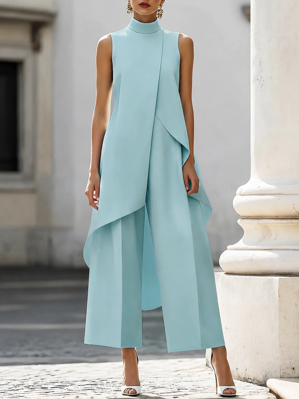 Women's Set Sleeveless – Asymmetric Layered Top with Wide-Leg Pants | Ginevra