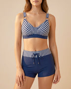 Damen Bikini-Set gestreift mit Badeshorts – Kordelzug-Bund für Strand & Pool | Ariel