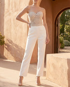 Damen Party-Jumpsuit trägerlos Pailletten Herzausschnitt weites Bein – glamourös festlich | Tova