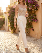 Damen Party-Jumpsuit trägerlos Pailletten Herzausschnitt weites Bein – glamourös festlich | Tova