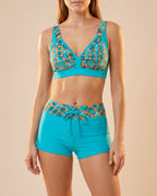 Damen Bikini-Set gestreift mit Badeshorts – Kordelzug-Bund für Strand & Pool | Ariel