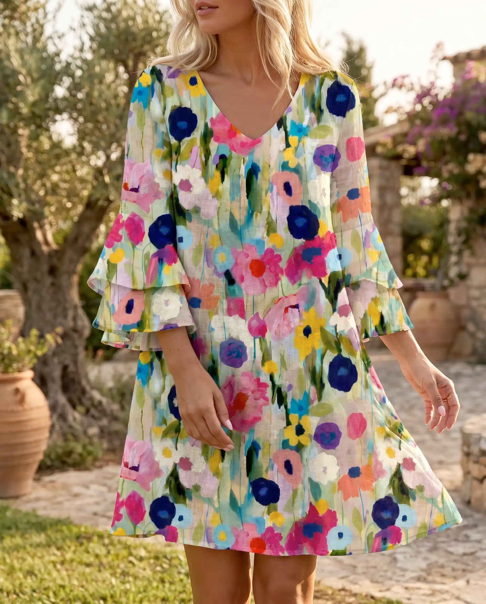Damen Minikleid V-Ausschnitt leicht – feminin sommerlich für Alltag & Abend | Cleo