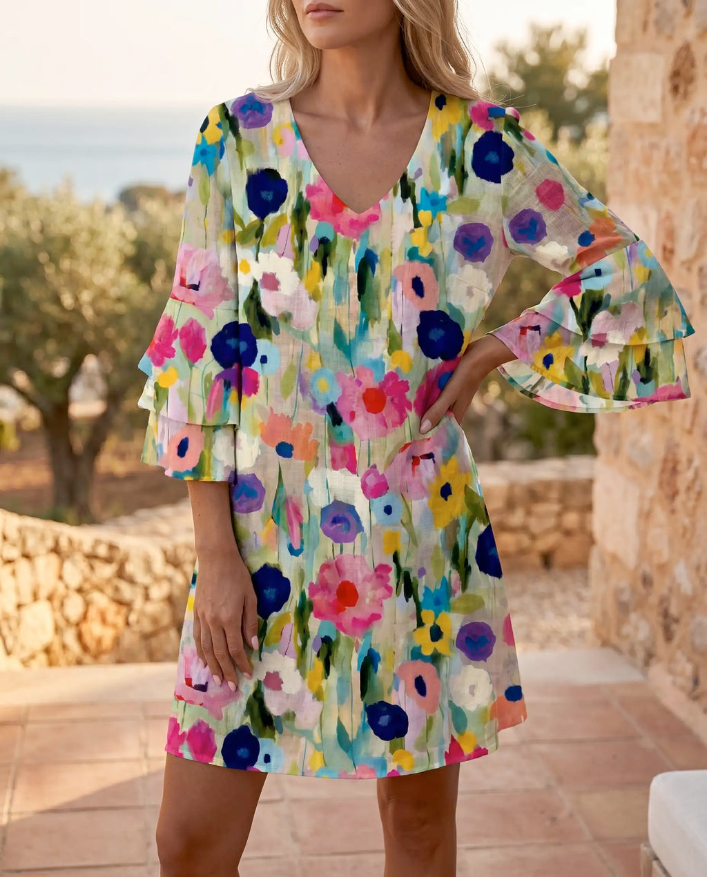 Damen Minikleid V-Ausschnitt leicht – feminin sommerlich für Alltag & Abend | Cleo