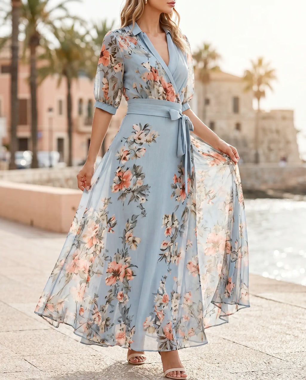 Damen Midikleid V-Ausschnitt fließend ausgestellt – vielseitig für Alltag & festliche Anlässe | Sylvie