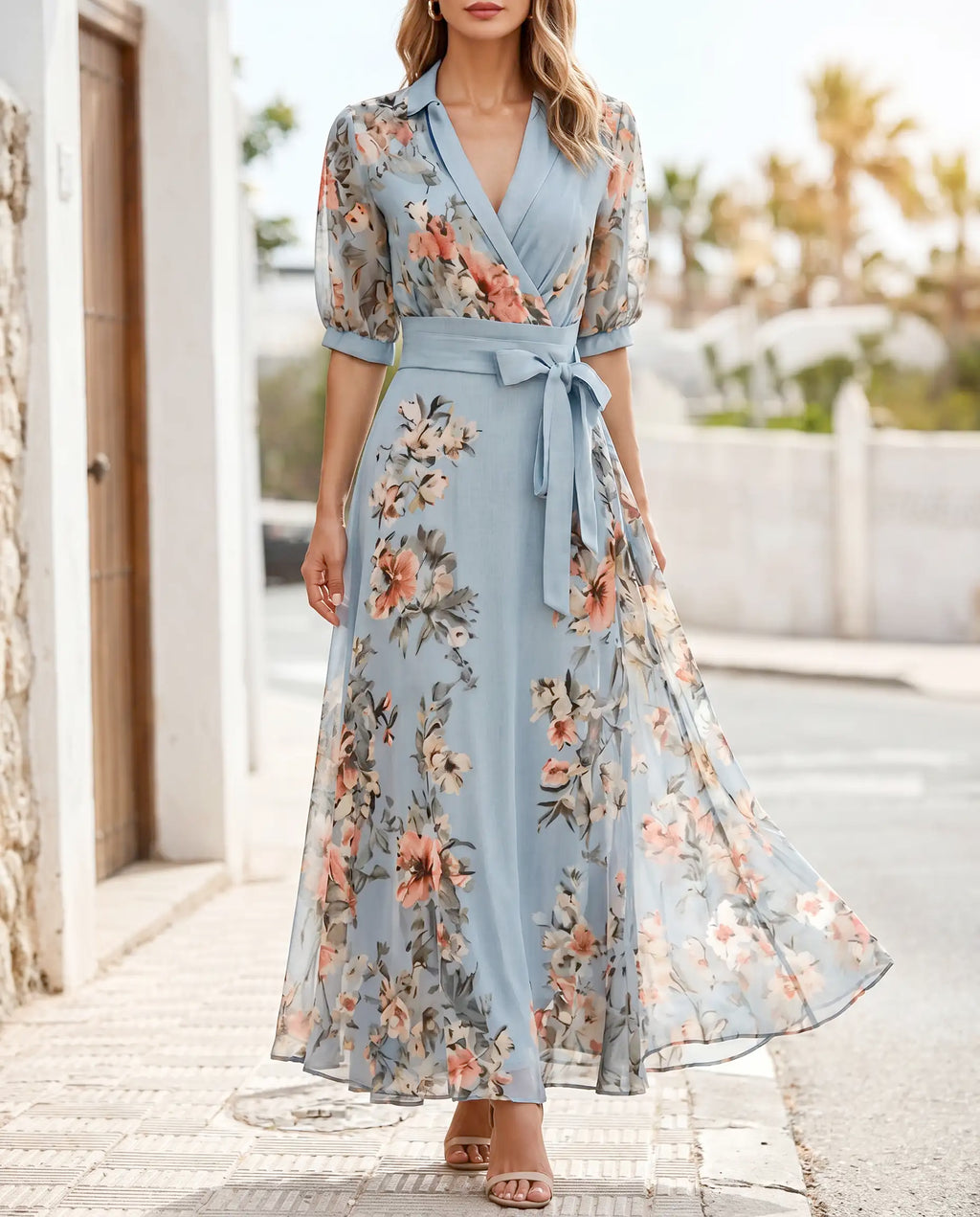 Damen Midikleid V-Ausschnitt fließend ausgestellt – vielseitig für Alltag & festliche Anlässe | Sylvie
