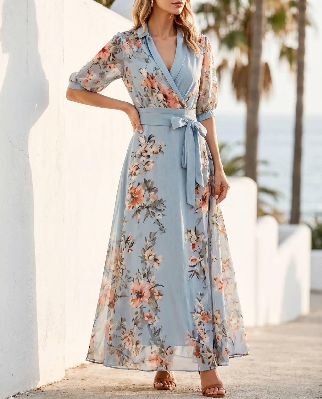 Damen Midikleid V-Ausschnitt fließend ausgestellt – vielseitig für Alltag & festliche Anlässe | Sylvie