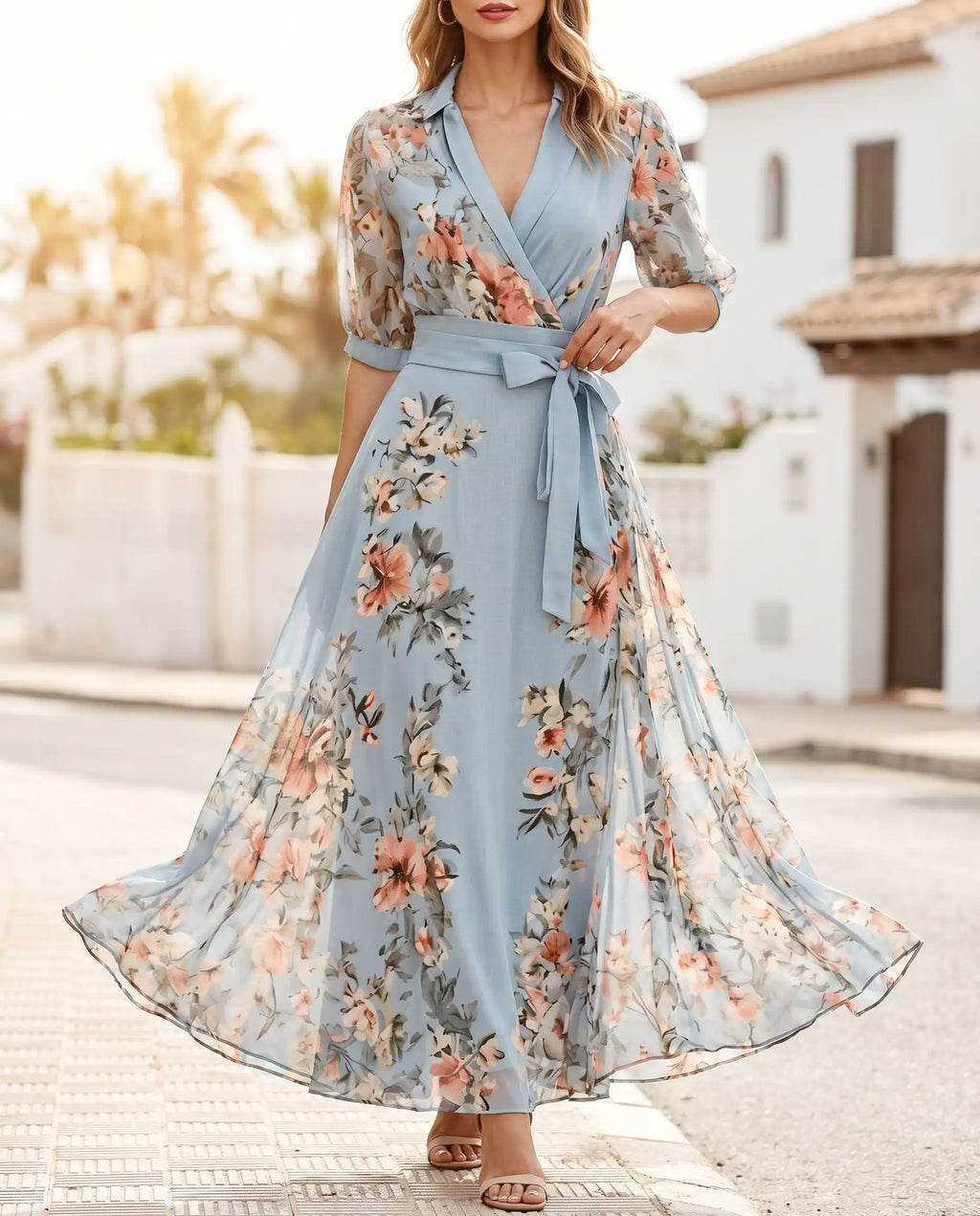Damen Midikleid V-Ausschnitt fließend ausgestellt – vielseitig für Alltag & festliche Anlässe | Sylvie