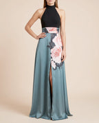 Damen Maxikleid A-Linie Blumenmuster mit Beinschlitz – elegantes Cocktailkleid für Abend & Party | Hanna