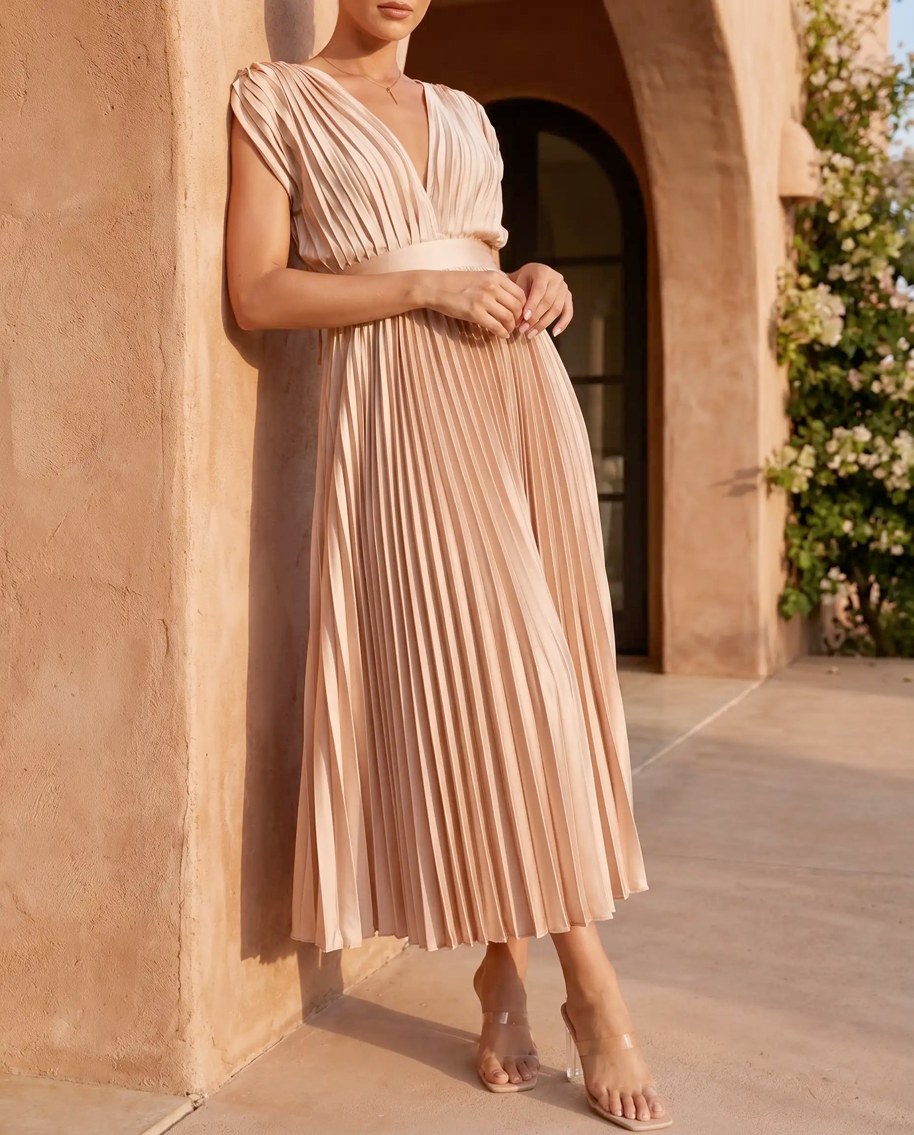 Damen Maxikleid plissiert fließend – Sommerhochzeit & Abend | Grace
