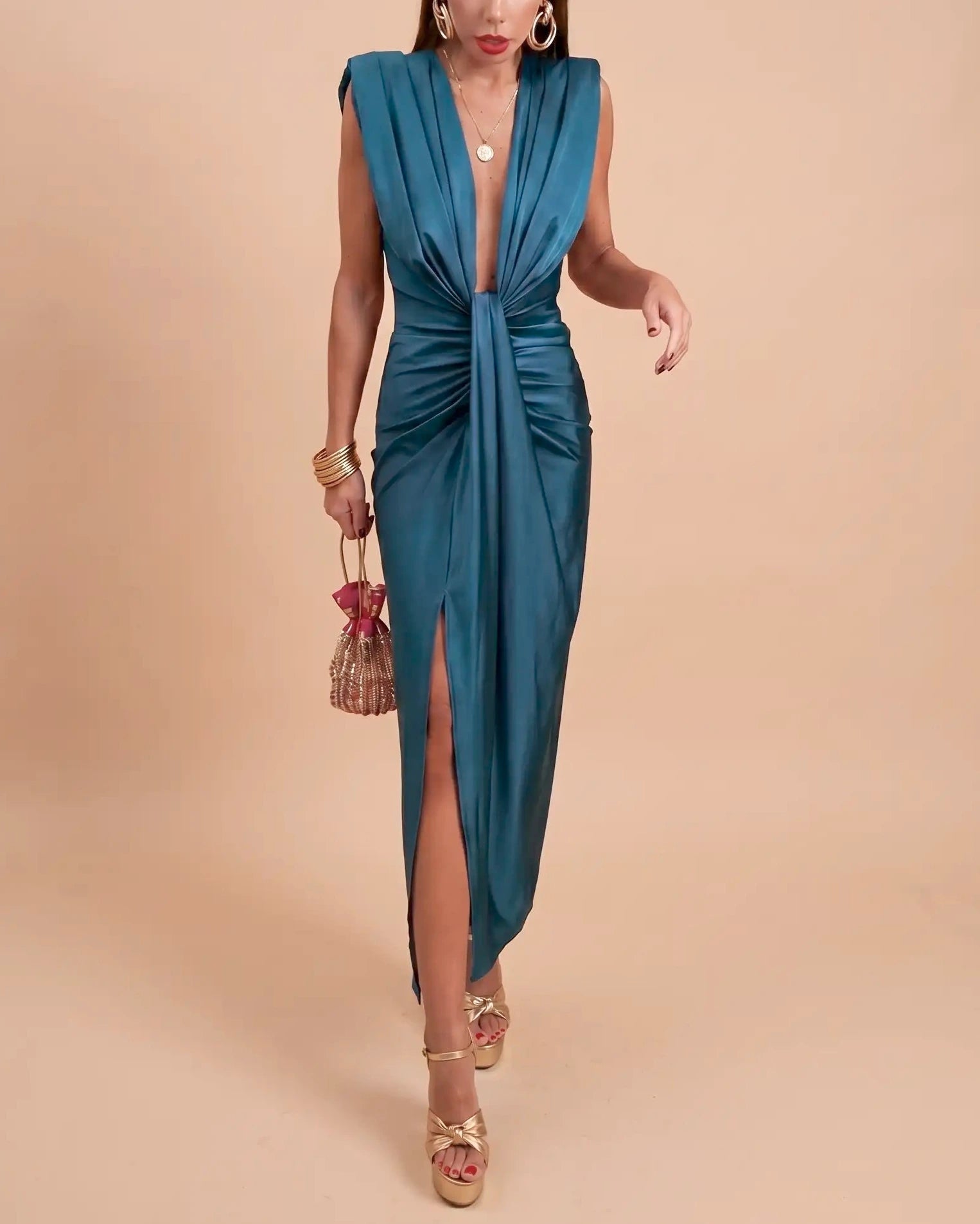 Damen Midikleid plissiert fließend – mühelose Eleganz für Alltag & Abend | Lunaria