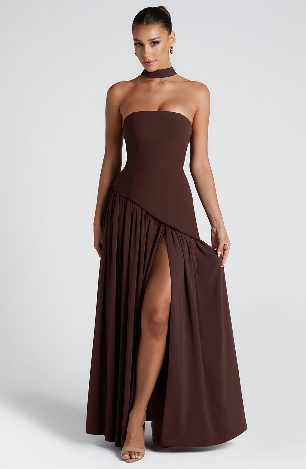 Damen Maxikleid trägerlos rückenfrei mit hohem Schlitz – Abend & festliche Anlässe | Liora