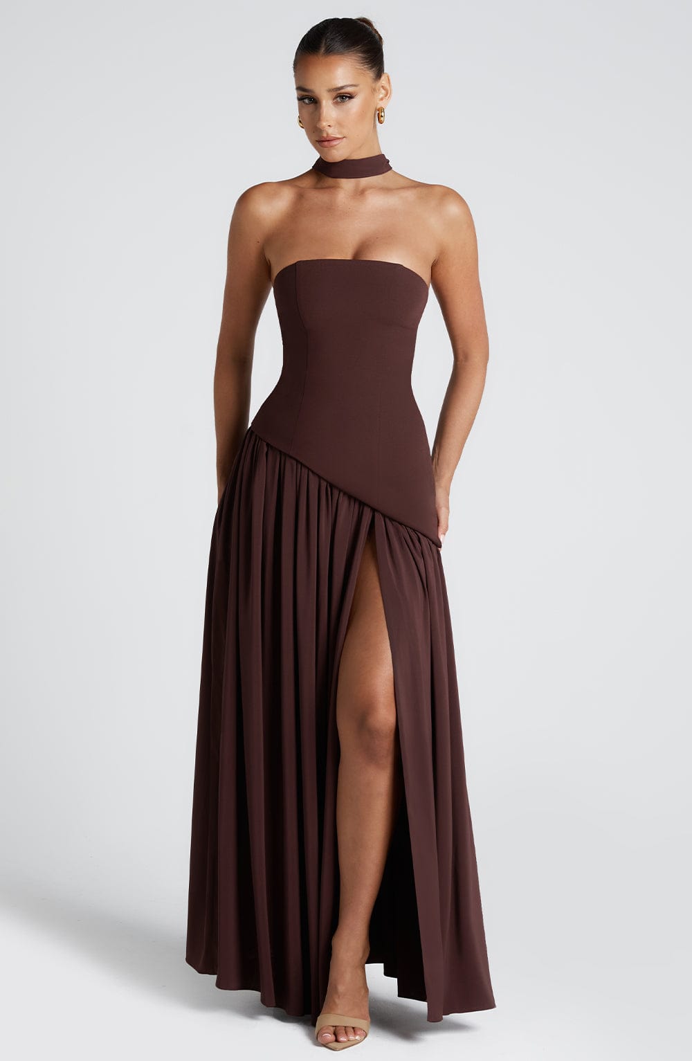Damen Maxikleid trägerlos rückenfrei mit hohem Schlitz – Abend & festliche Anlässe | Liora