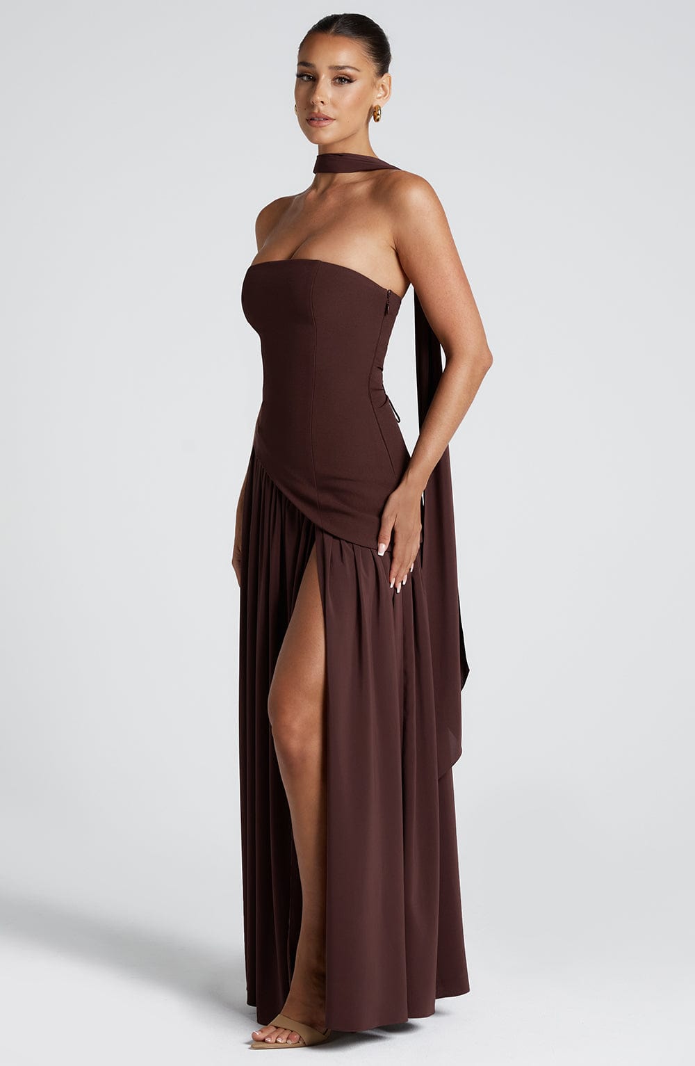 Damen Maxikleid trägerlos rückenfrei mit hohem Schlitz – Abend & festliche Anlässe | Liora