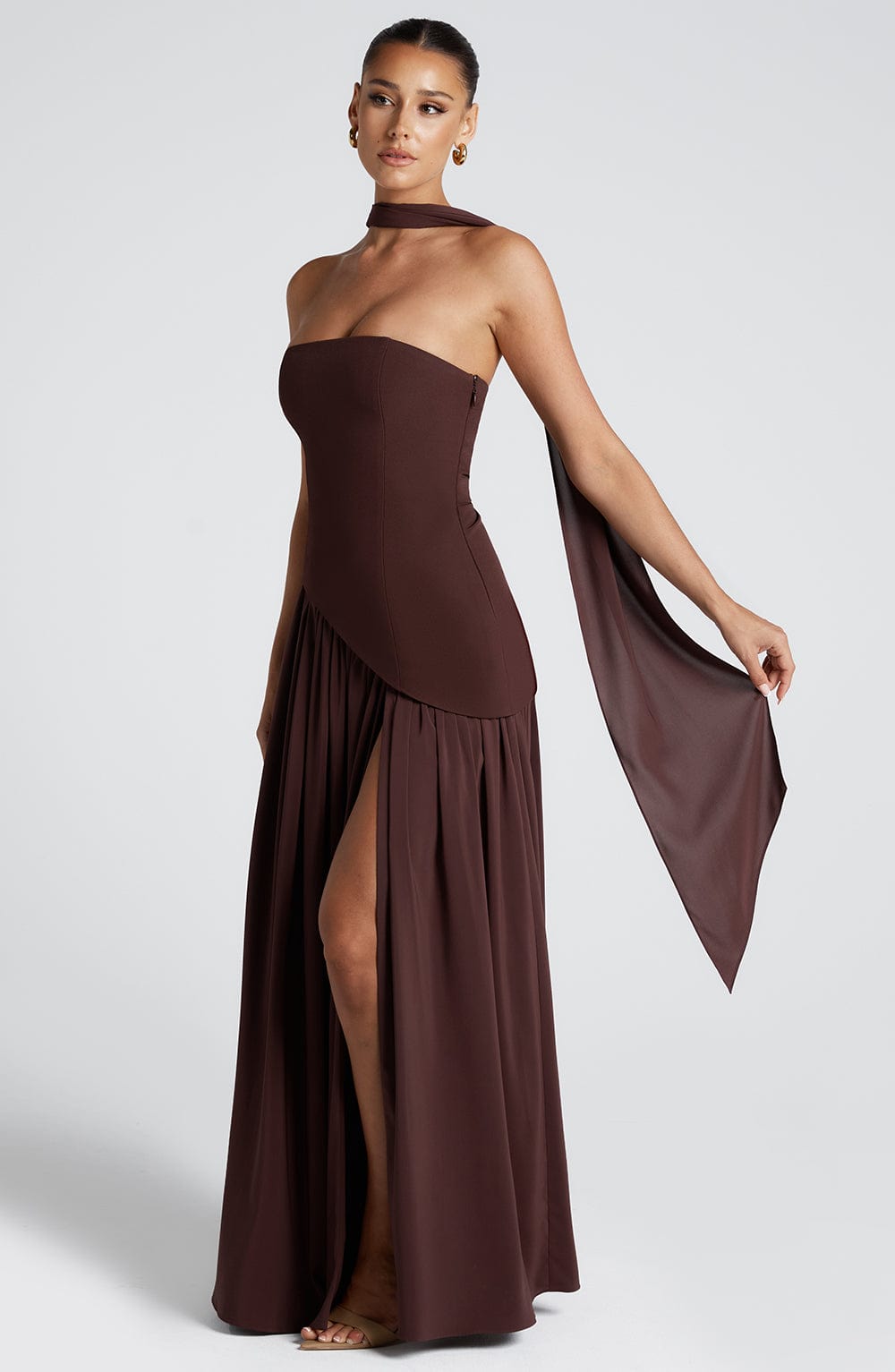 Damen Maxikleid trägerlos rückenfrei mit hohem Schlitz – Abend & festliche Anlässe | Liora