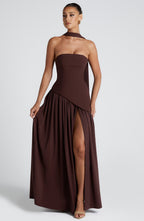 Damen Maxikleid trägerlos rückenfrei mit hohem Schlitz – Abend & festliche Anlässe | Liora