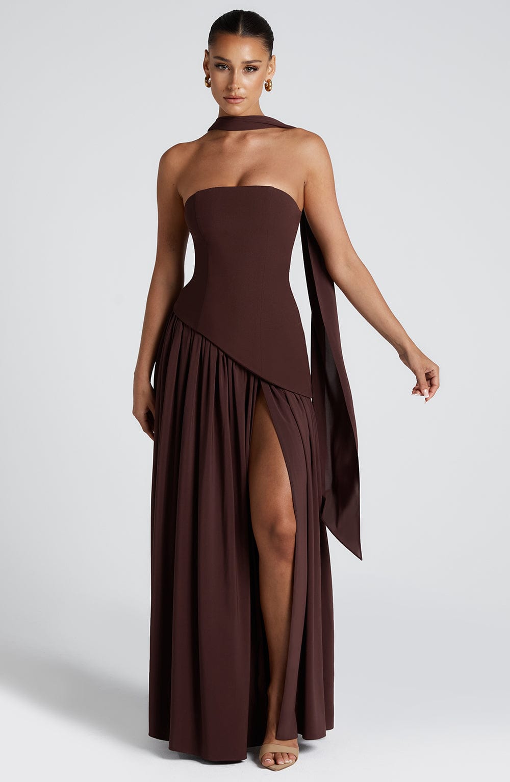 Damen Maxikleid trägerlos rückenfrei mit hohem Schlitz – Abend & festliche Anlässe | Liora