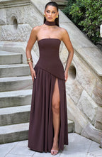 Damen Maxikleid trägerlos rückenfrei mit hohem Schlitz – Abend & festliche Anlässe | Liora